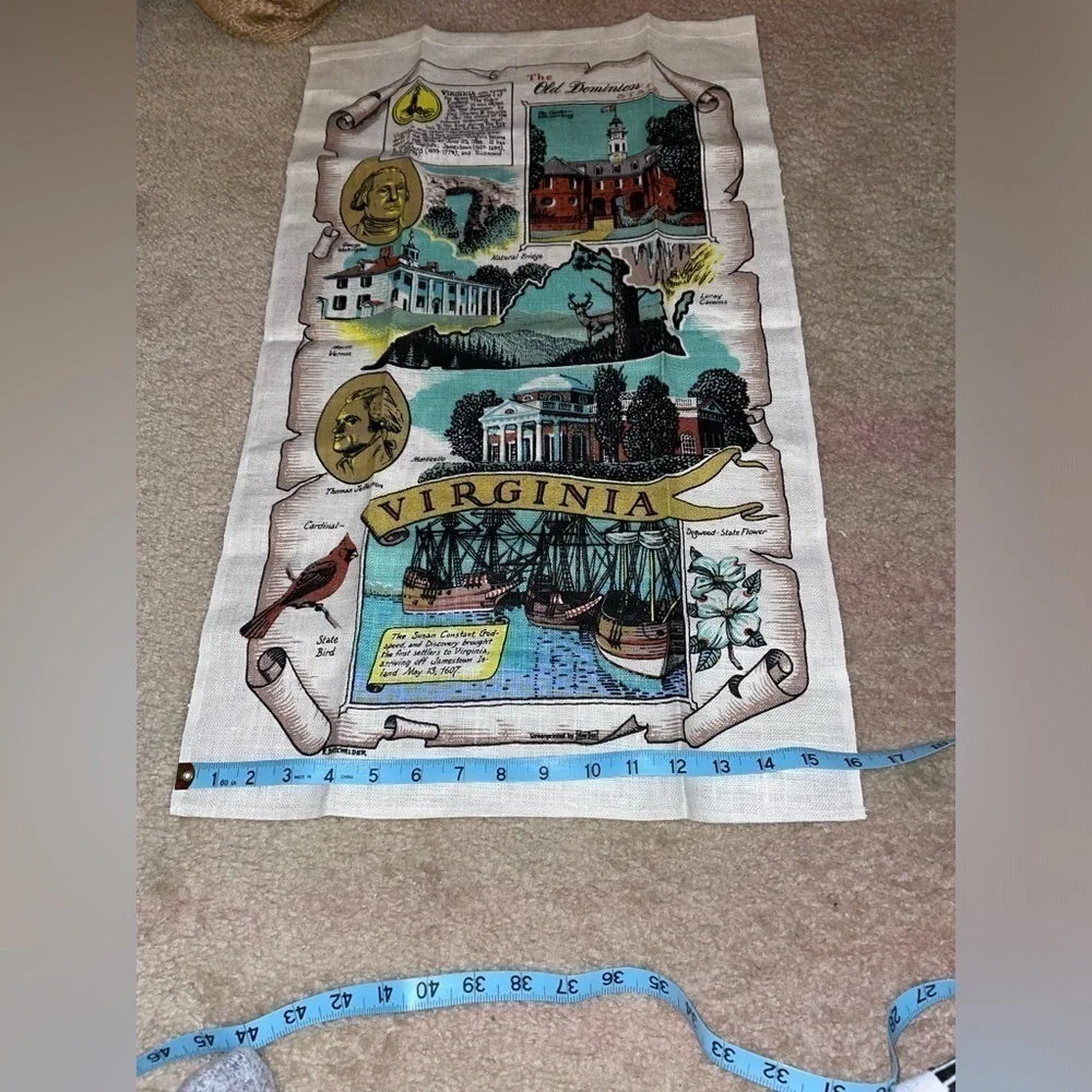 Virginia Landmarks Vintage Tea Towel Kay Dee Linen Fabric Wall Hanging‌‌